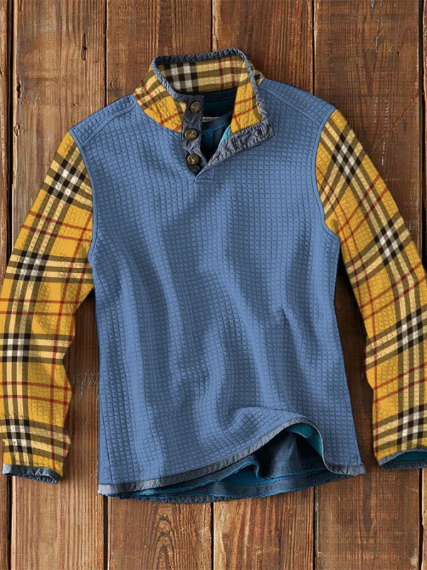 Men's Casual Fashion Waffle Print Long Sleeve T-Shirt