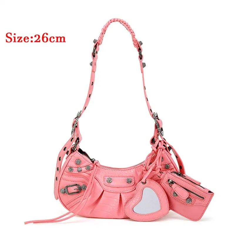 Bag New 2023 Black Gothic White Fashion Black Pink Rivets Crossbody Shoulder Bags Purse Women Underarm Bags  Motorcycle Bag
