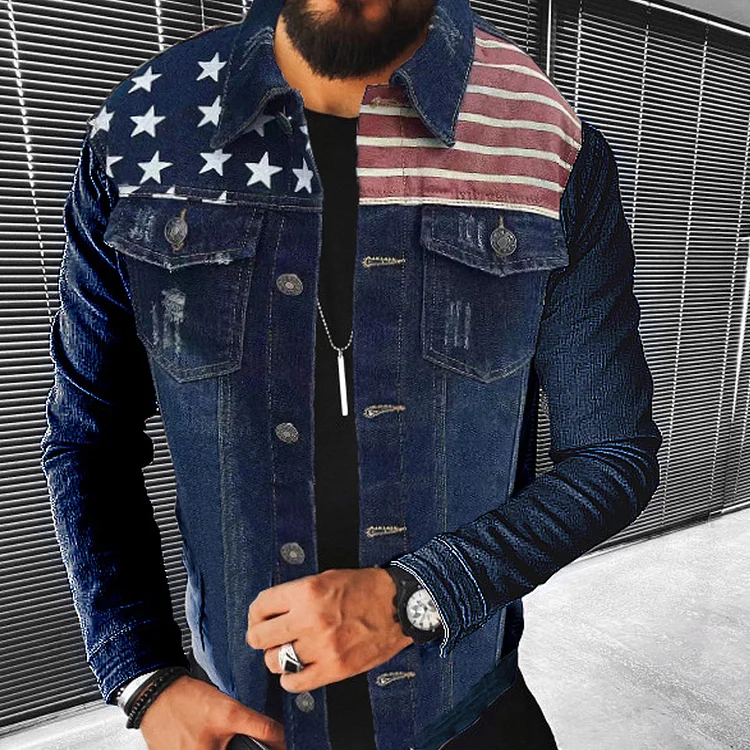 American Casual Lapel Denim Single-Breasted Jacket