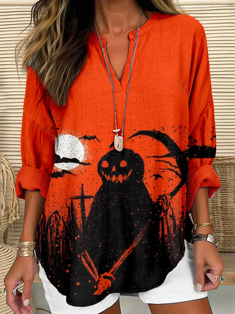 Vintage Halloween Pumpkin Ghost Art Cozy Tunic