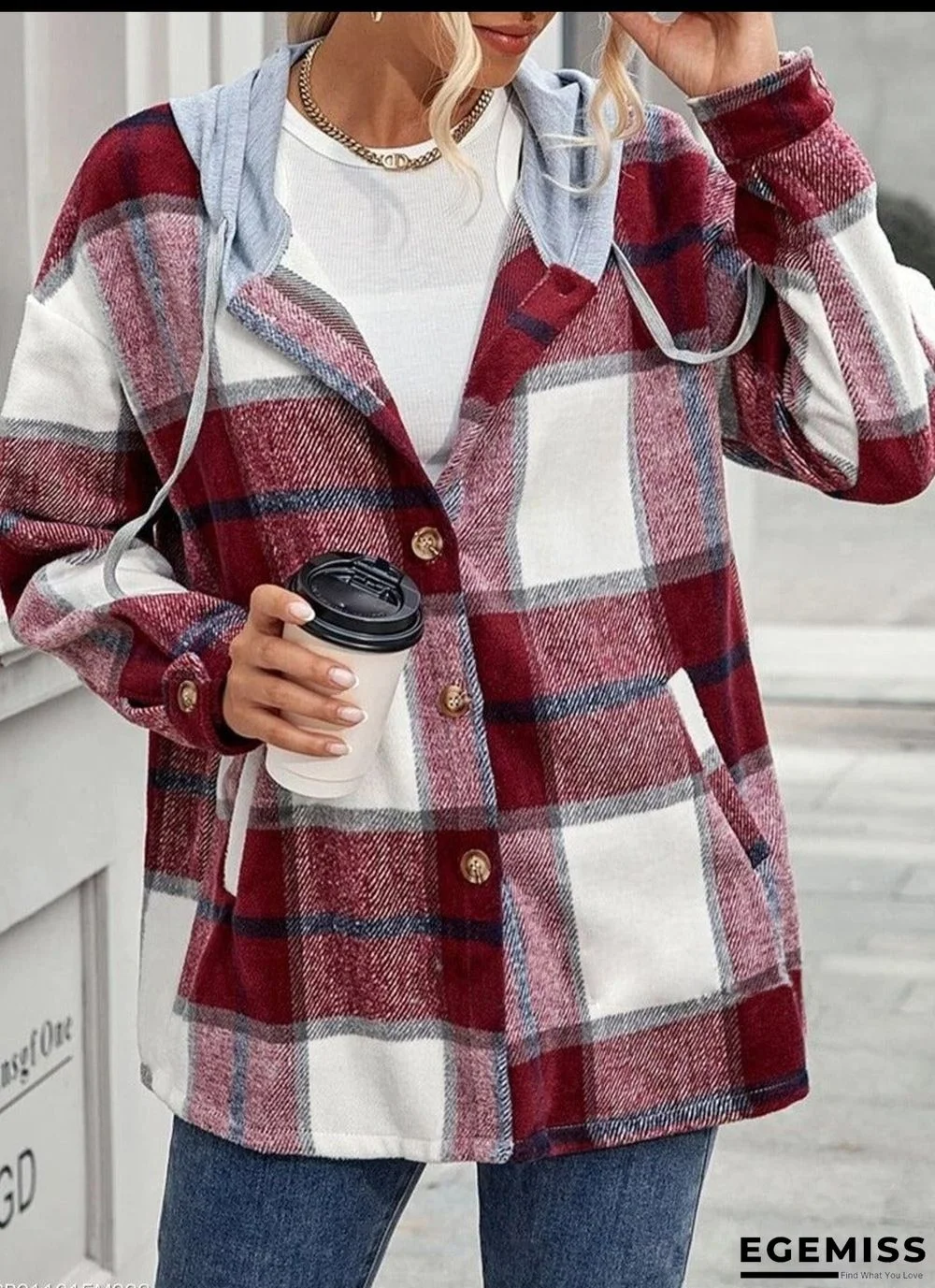 Fashion Woolen Plaid Buttoned Long-sleeved Casual Jacket | EGEMISS