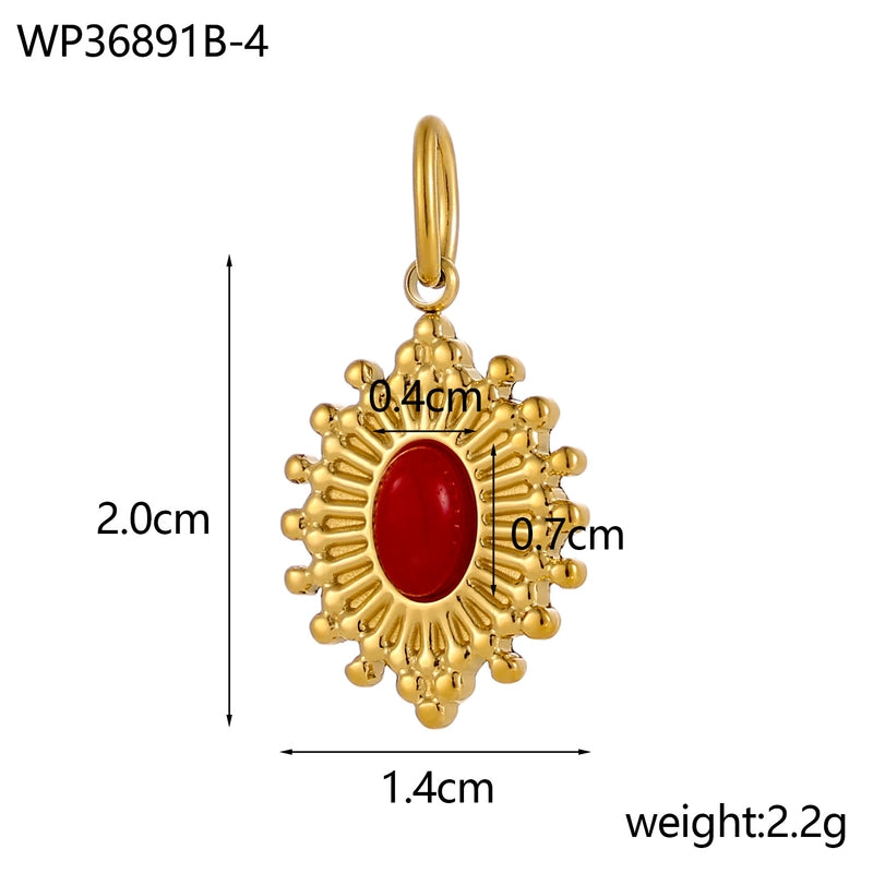 1 Piece 14 * 20mm 304 Stainless Steel Natural Stone Oval Pendant Jewelry Accessories