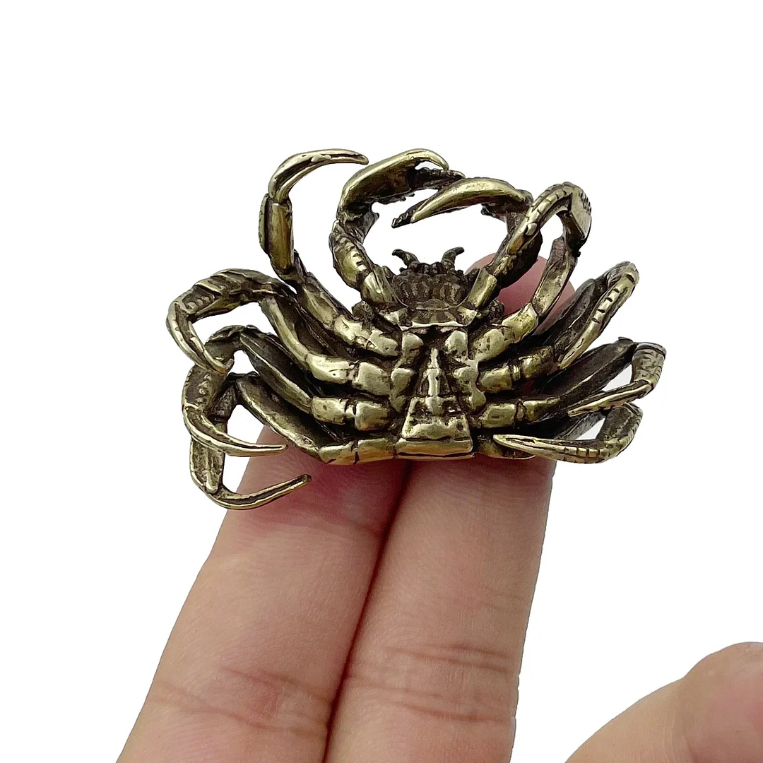 Antique Bronze Small Crab Statue Tea Pet Ornament Pure Brass Solid Animal Miniature Figurine Vintage Home Decoration Accessories