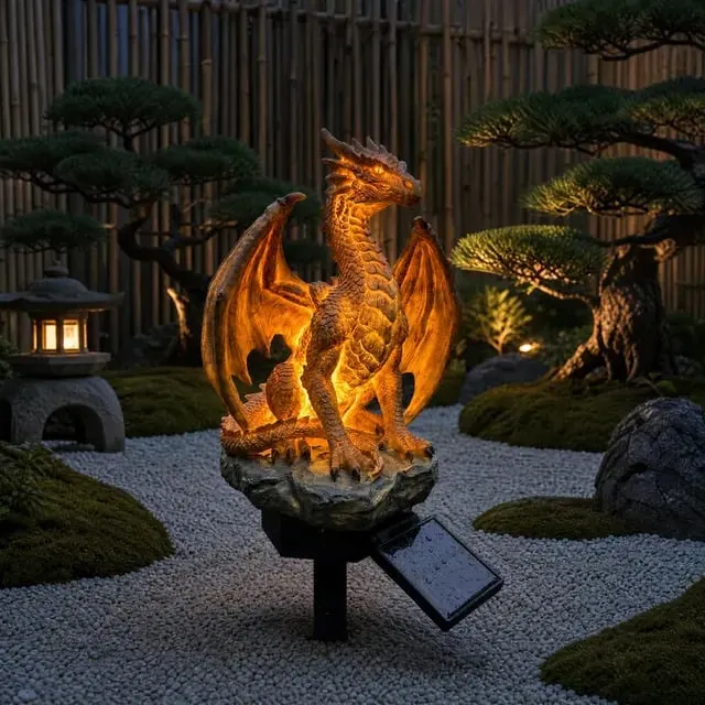 💥LAST DAY 50% OFF🐉✨Solar Dragon Garden Statue Light &ndash; Golden Ember Fantasy Outdoor Decor