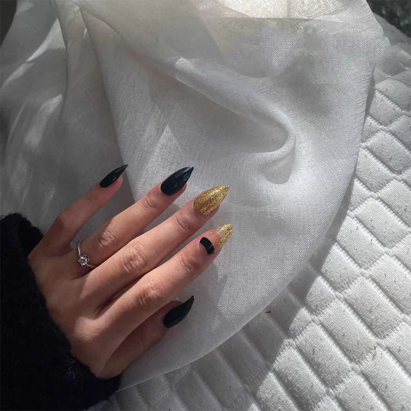 24pcs stiletto false press on nails matte Black color Leopard Wear Finished product wearable full cover acrylic nails products-Nail Inspo