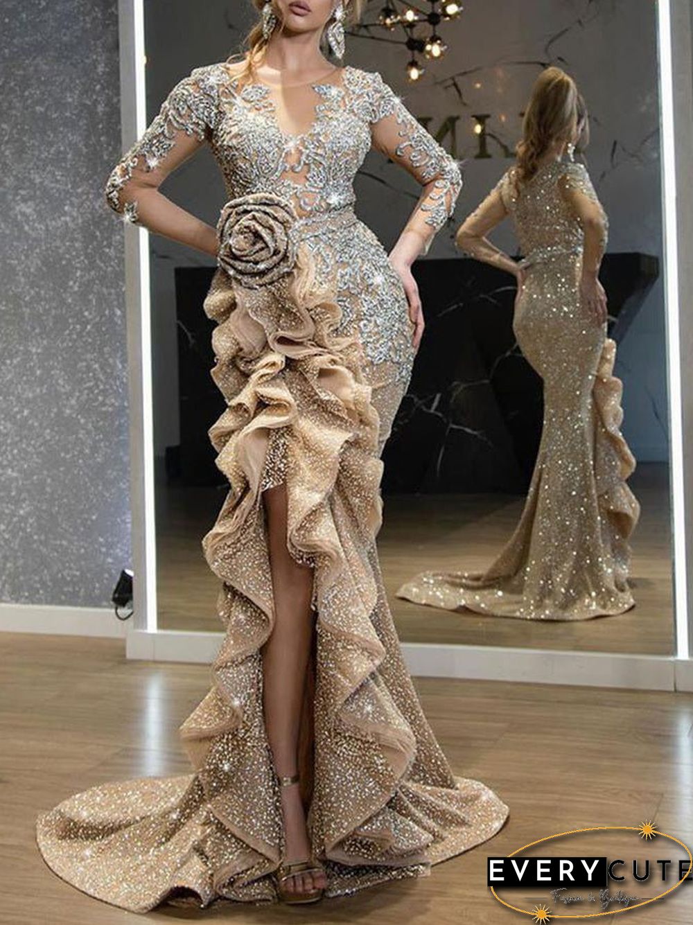 Women'S Dresses Shiny Irregular Ruffle Party Dress