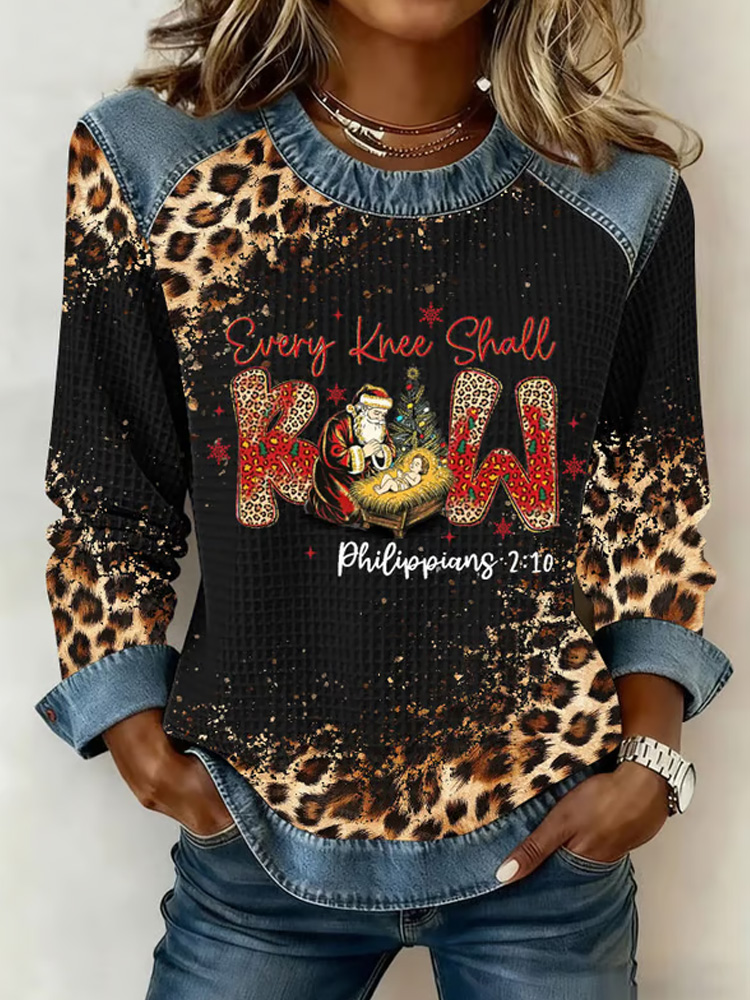 Women's Every Knee Shall Bow Print Crew Neck Sweatshirt elevenforest