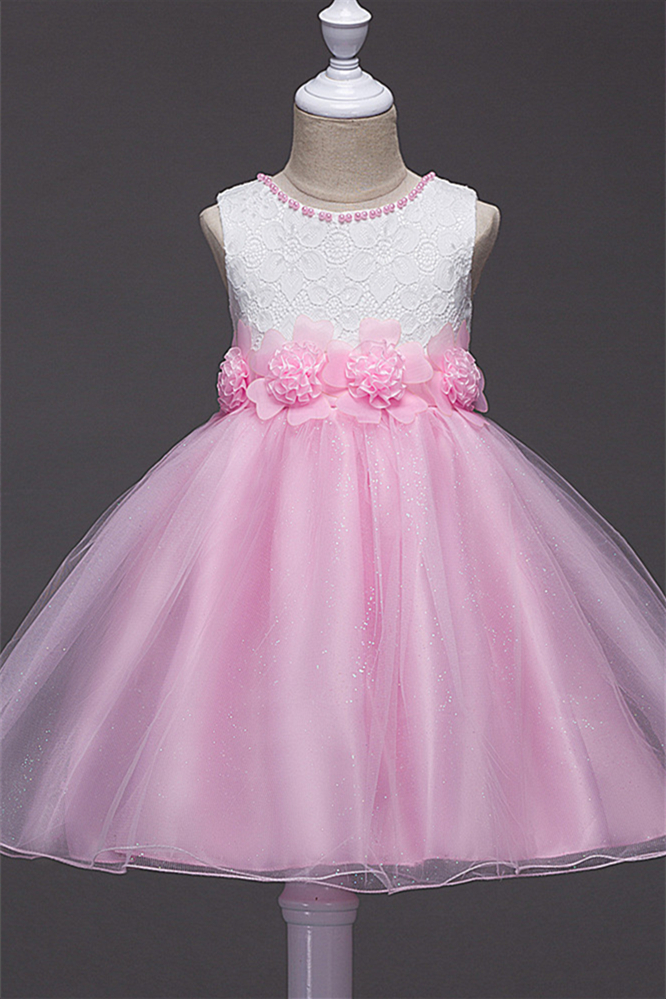 Pretty Sleeveless Lace Little Girl Dress Tulle With Flowers - lulusllly
