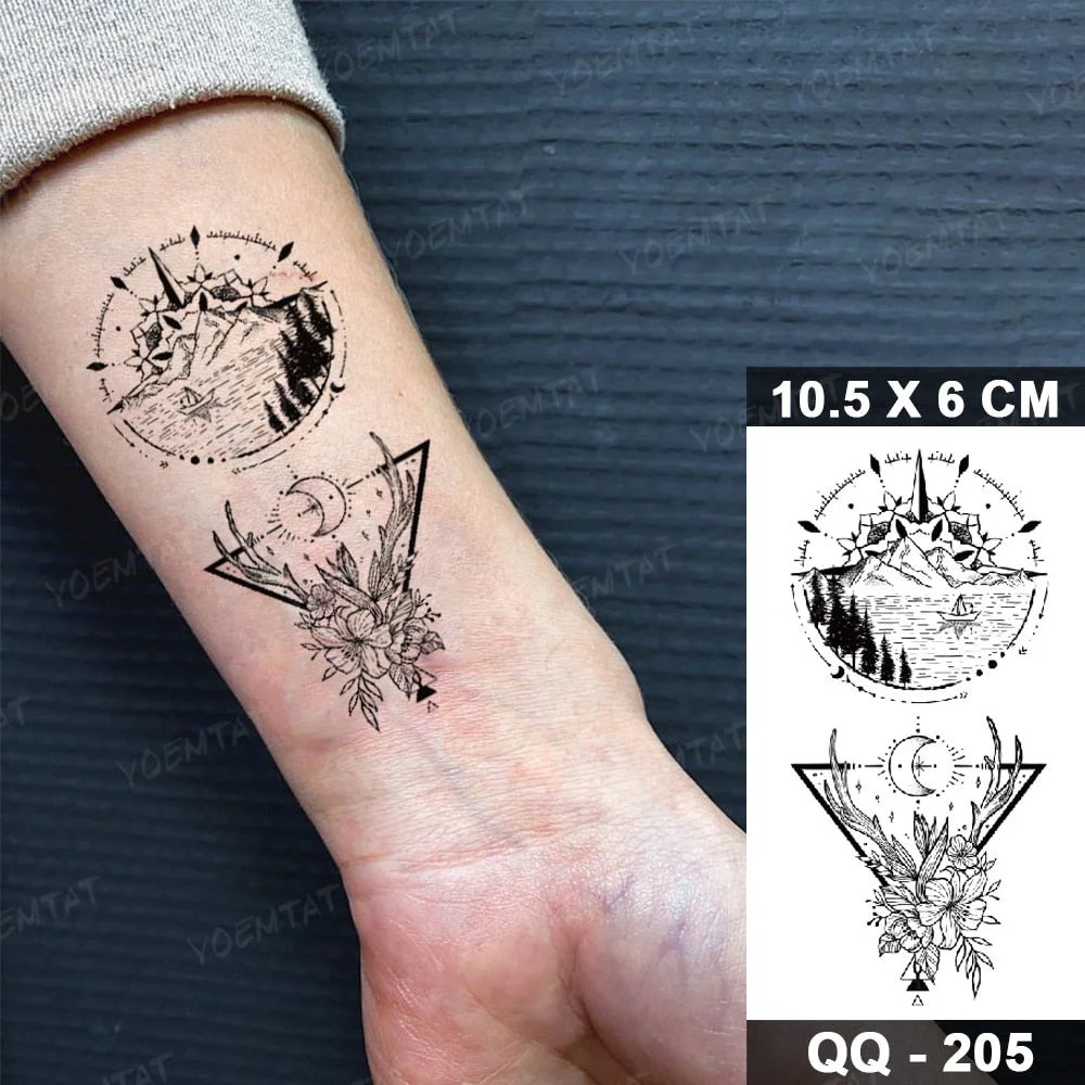 Waterproof Temporary Tattoo Stickers Clock Compass Flower Arrow Henna Flash Tatoo Women Men Indian Hand-painted Small Fake Tatto