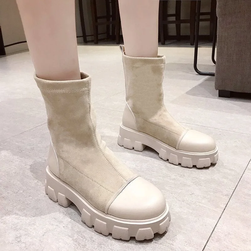 Black Sock Boots Women 2020 New Punk Gothic Shoes Ankle Boots Platform Shoes Women White Sock Boots