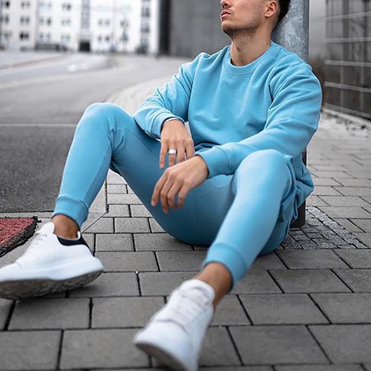 Sports style round neck solid color suit