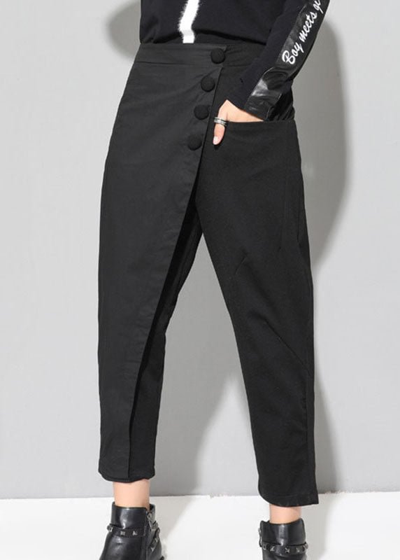 Fashion Black Patchwork Pockets Asymmetrical Design Fall Harem Pants CK1465- Fabulory