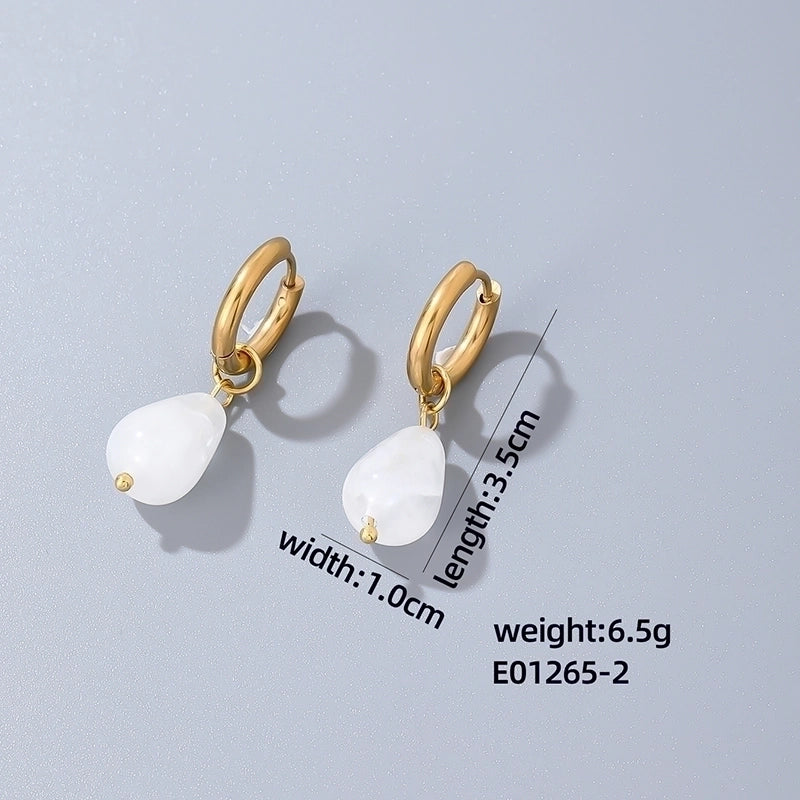 1 Pair Casual Minimalist Water Droplets Plating 304 Stainless Steel Natural Stone K Gold Plated Drop Earrings