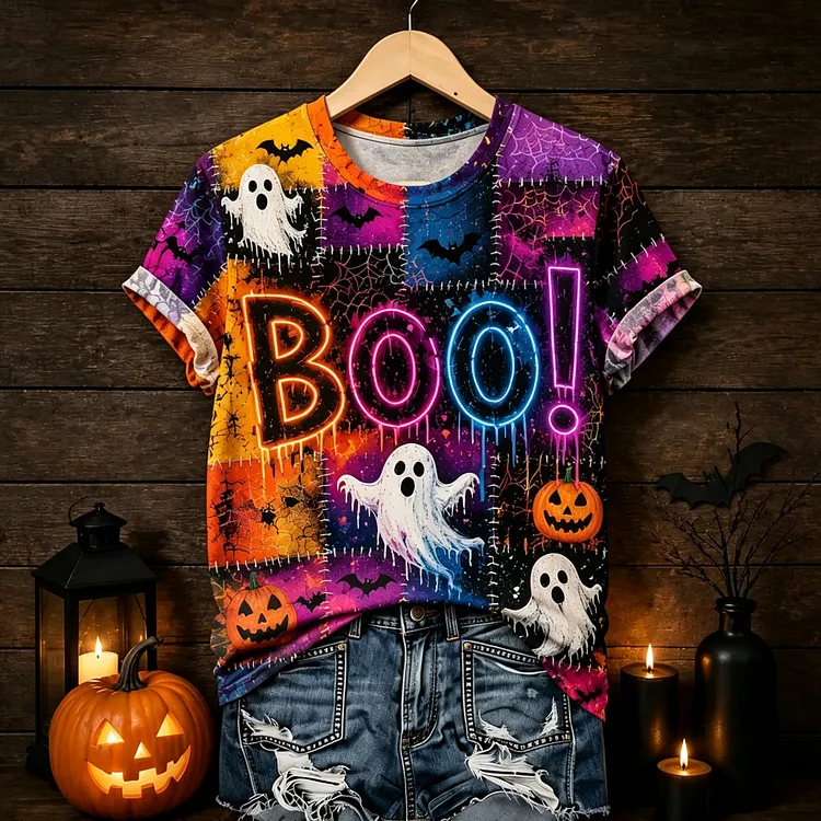 Women's Retro Halloween Theme Ghost Print Casual T-shirt