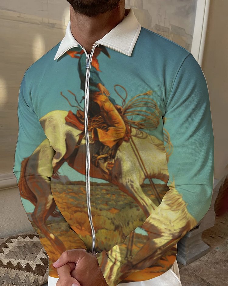 Men's casual geometric pattern retro polo shirt a27b