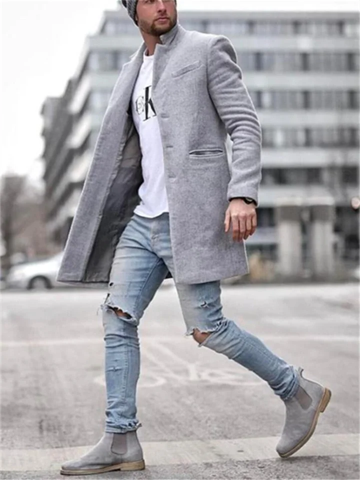 Men's Solid Color Trend Fashion Midi Length Coat-Cosfine
