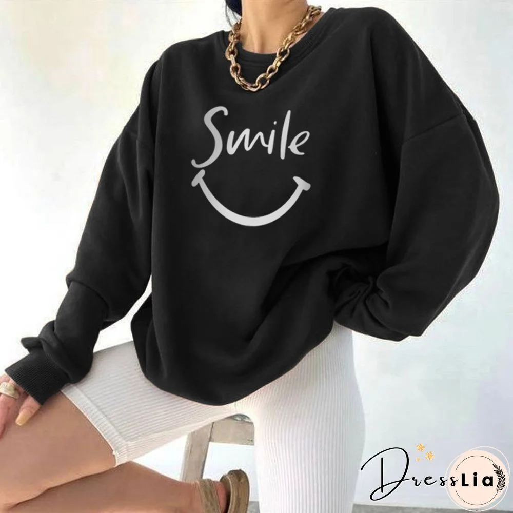 Women's Smile Print Casual Sweatshirt