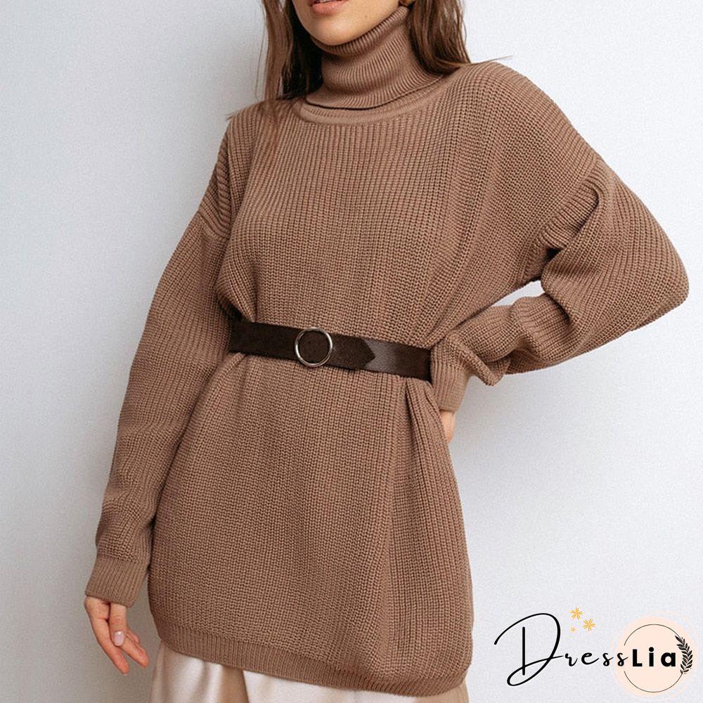 Womens Oversized Sweater Black Turtleneck Long Sleeve Autumn Winter Loose Jumper Beige