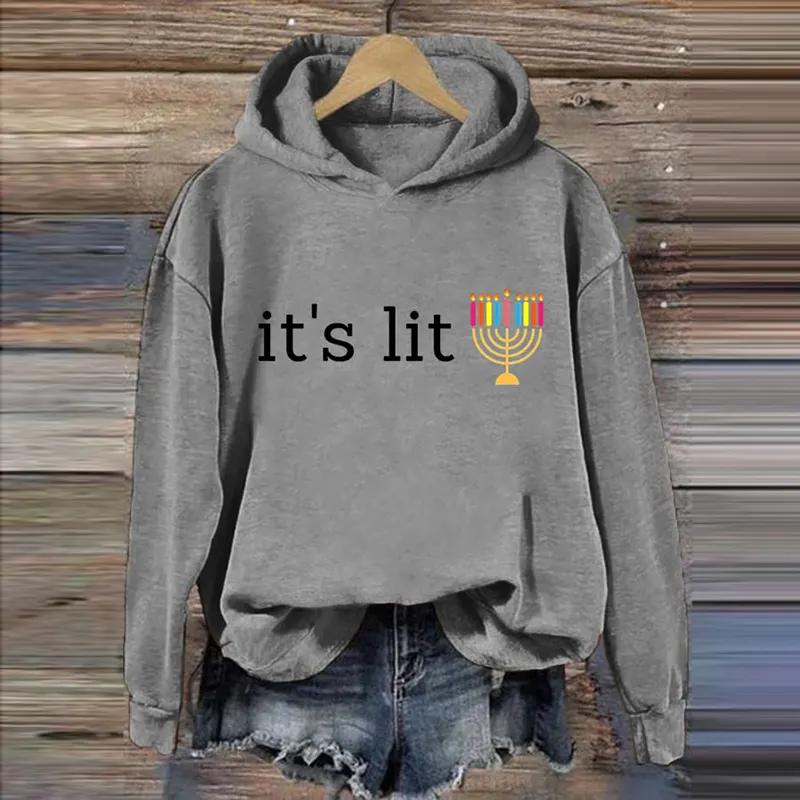 Women's Hanukkah Print Long Sleeve Casual Hoodie