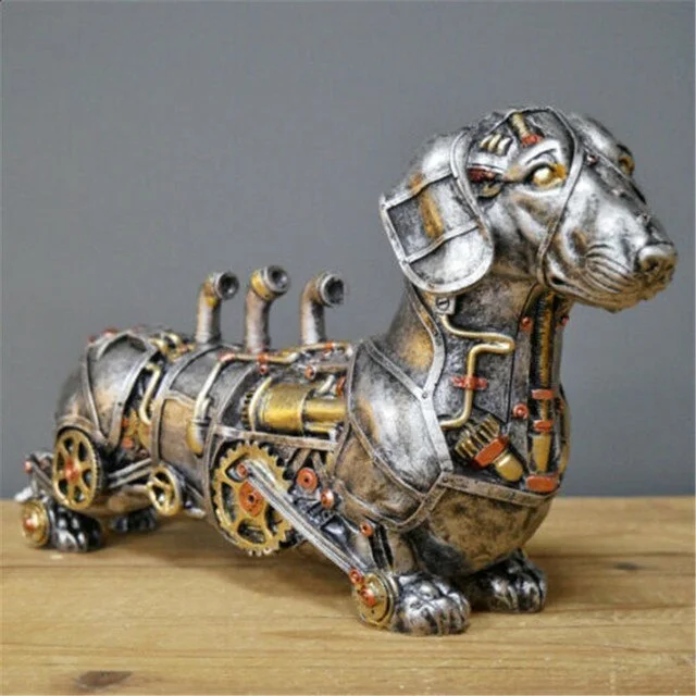 Mechanical punk dog doll resin crafts steampunk bulldog dog statue sculpture ornaments home desktop ornaments | 168DEAL