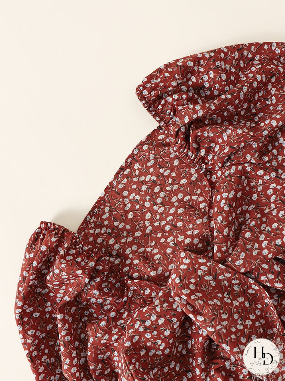 Allover Floral Print Bowknot Puff Sleeve V-neck Crop Top