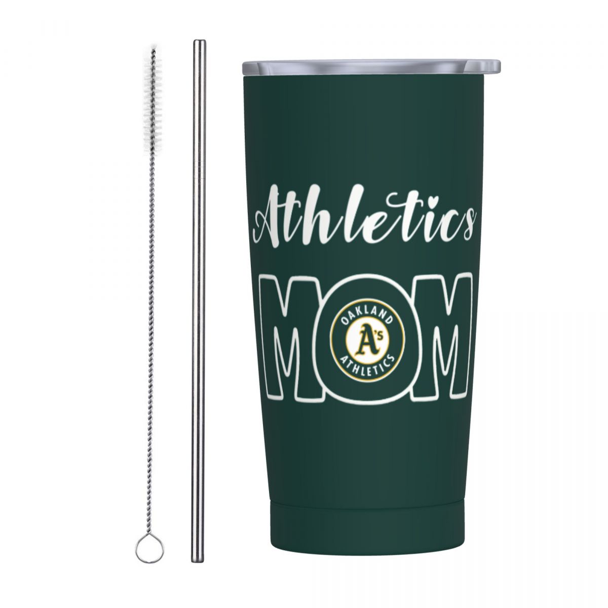 Oakland Athletics Mom Stainless Steel Travel Mug With Lid And Straw