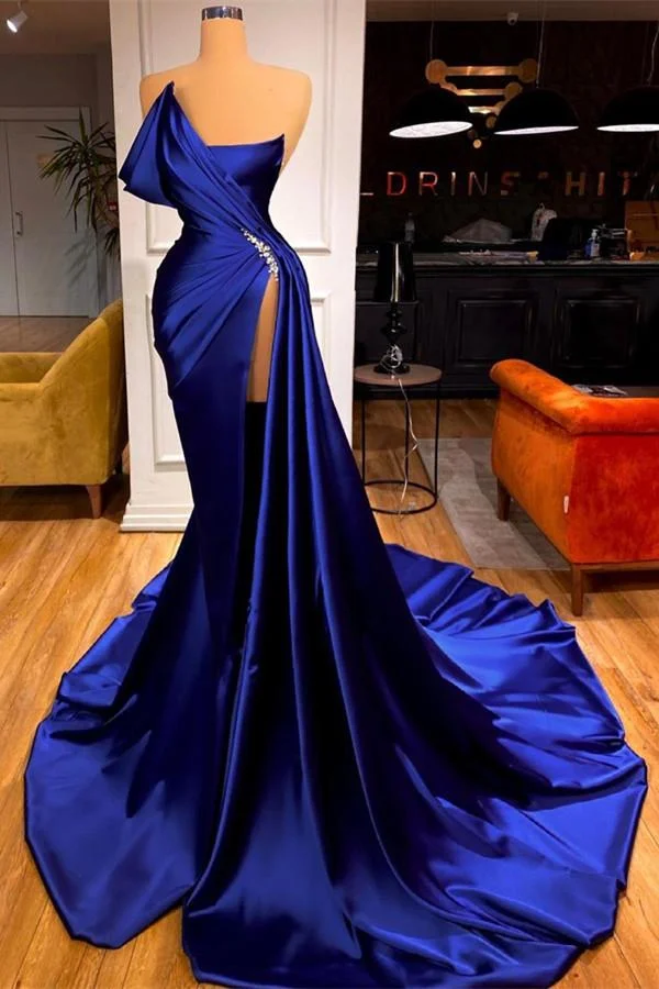 Bellasprom Royal Blue Mermaid Split Prom Dress Sweetheart
