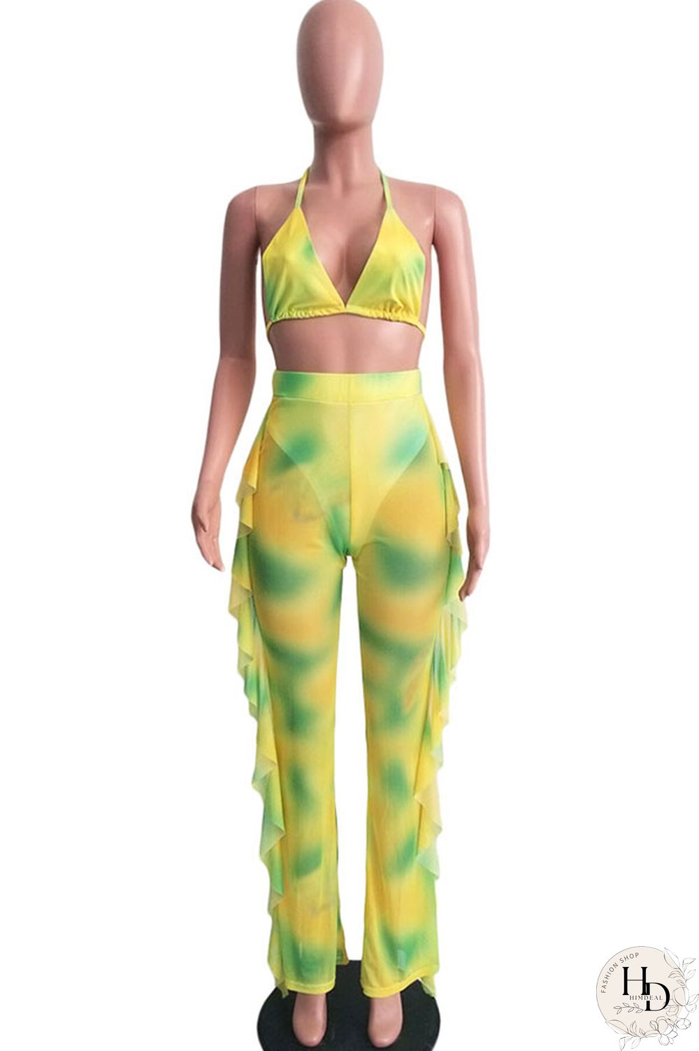 Army Green Sexy Fashion Stringy selvedge Print Tie Dye Patchwork Loose Sleeveless