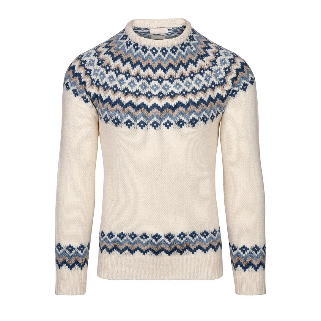 Vintage Lambswool Knit Jacquard Crew Neck Sweater（Unisex）