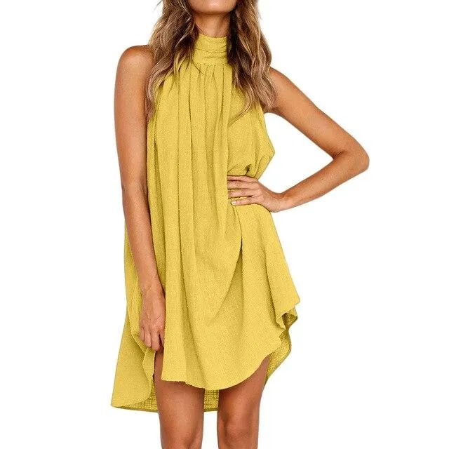 Summer Women Halter Sleeveless Sexy Fashion Dress Holiday Ladies Irregular Party Mini Dress
