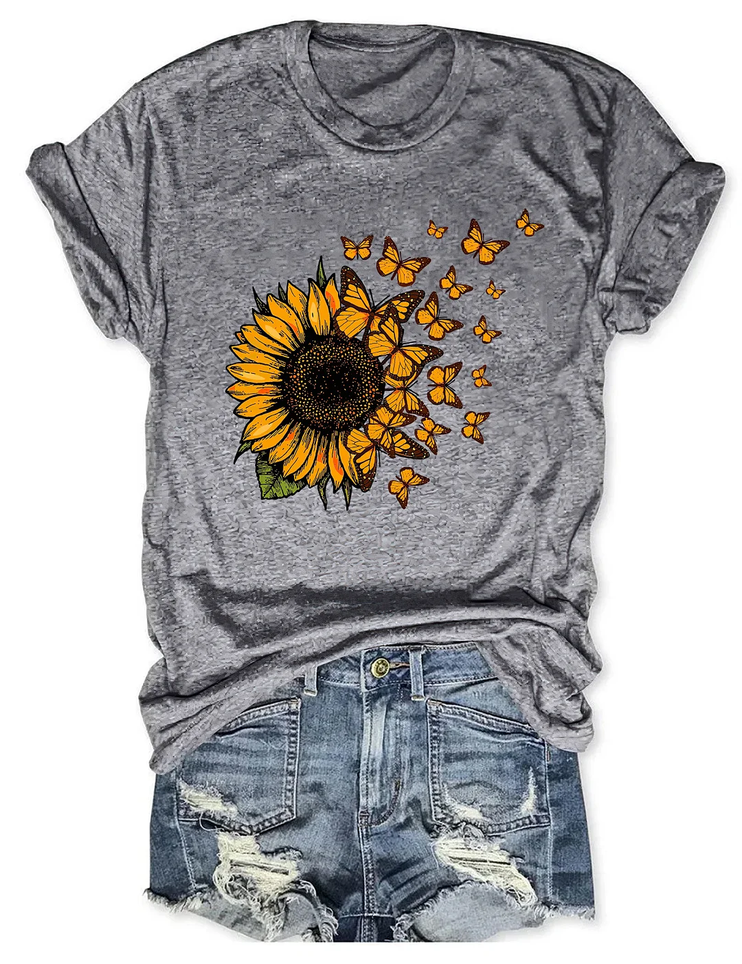 Beautiful Sunflower And Flying Butterflies T-shirt