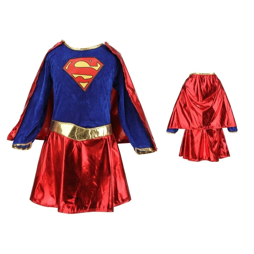 Kids Child Girls Costume Fancy Dress Supergirl Comic Book Party Outfit supergirl costume for girls kids toddler tesco asda