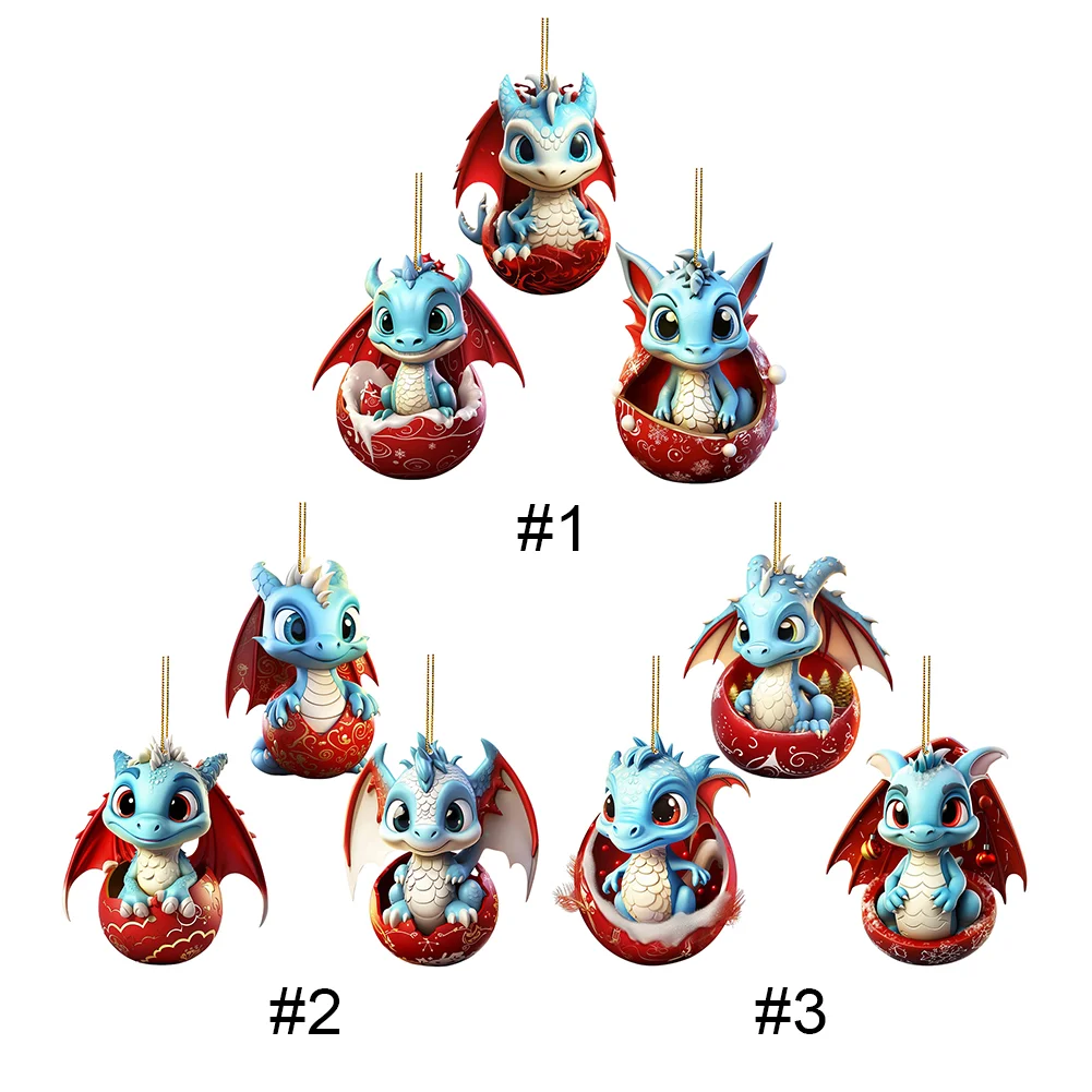 3 PCS Acrylic Flying Dragon Baby 2D Flat Christmas Tree Car Hangings Ornament