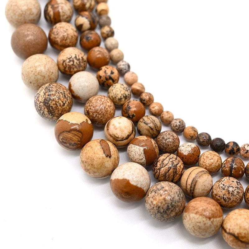 1 Strand/Package 10mm 6mm 8mm Hole Under 1mm Hole 1~1.9mm Natural Stone Picture Jasper Round Simple Polished Jewelry Accessories