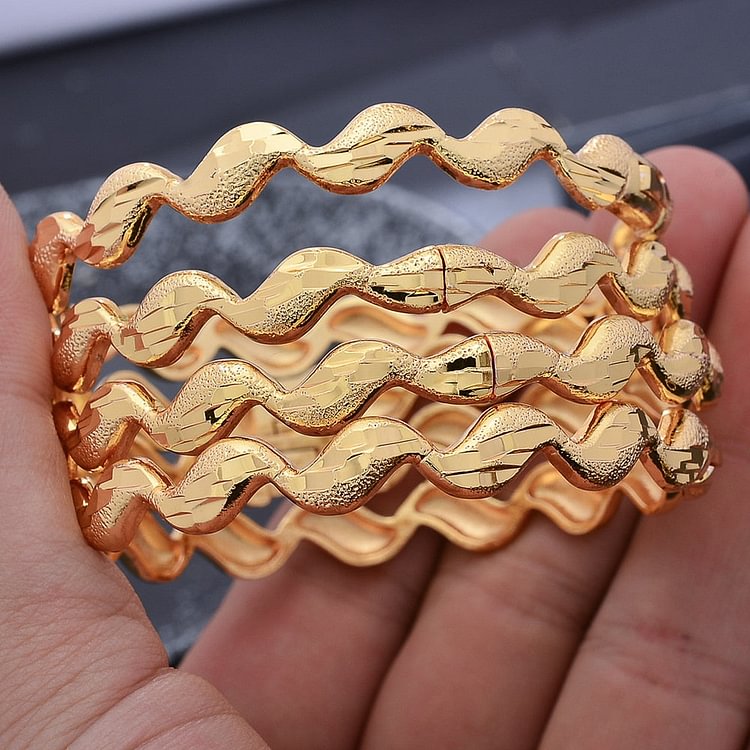4pcs/lot Bracelet Indian Wave Gold color Bangle Dubai Bangles For Women