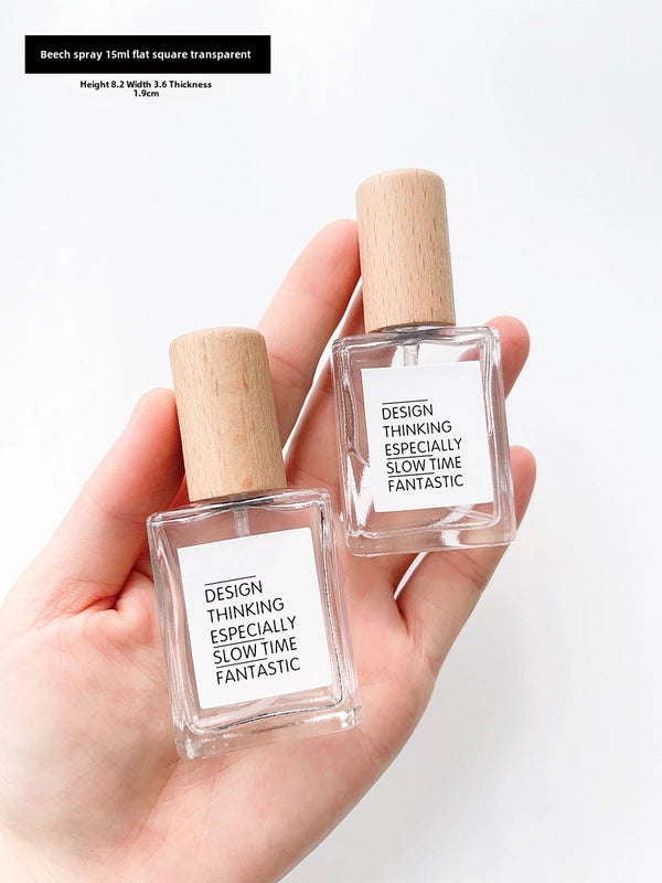 Perfume Sub-bottle High-end Portable 10 Ml Small Sample Bottle Press Bottle Glass Spray Replacement Bottle Wooden Lid Empty Bottle