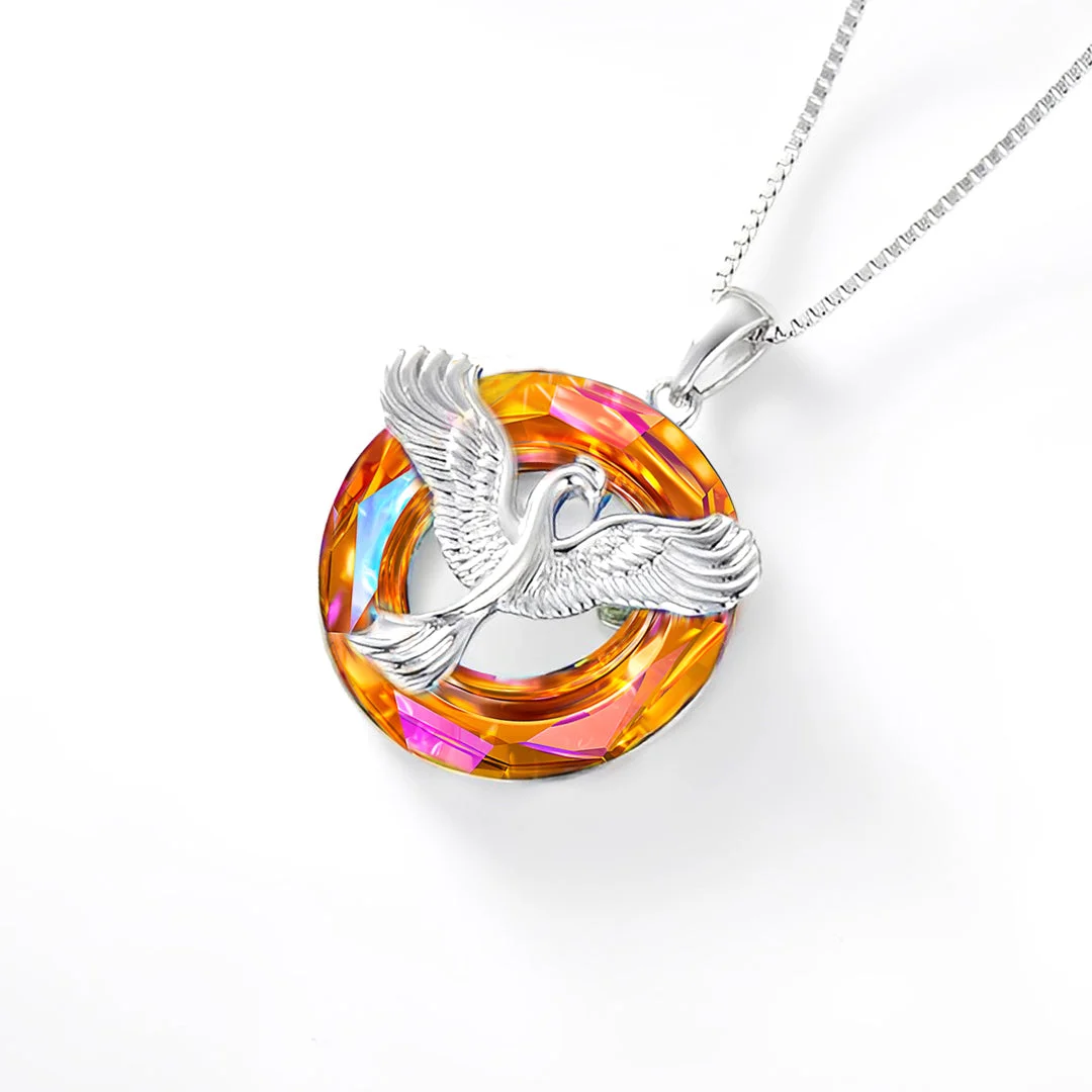 For Self - S925 The Fire Inside Me Burns Brighter Than The Fire Around Me Crystal Rising Phoenix Necklace