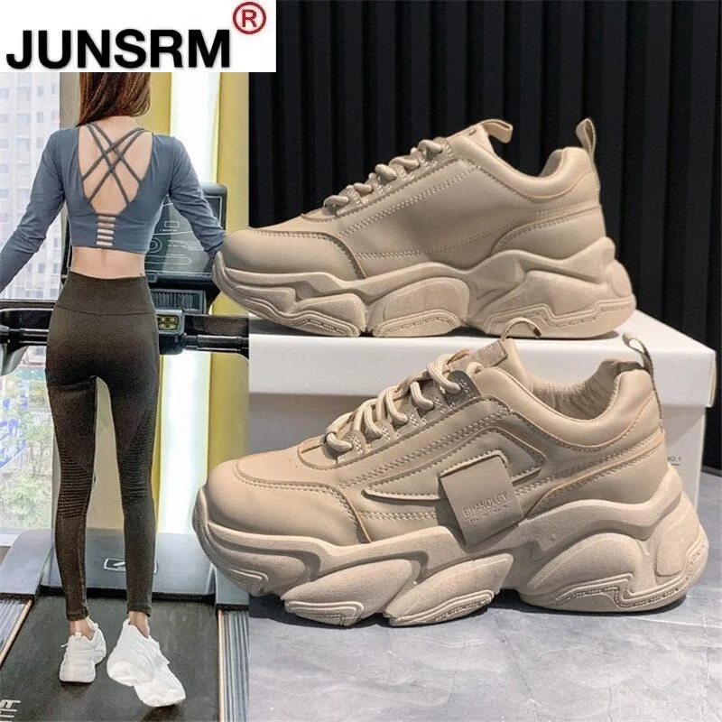Women Chunky Sneakers 2021 Fashion Platform Sneakers Ladies Brand Wedges Casual Shoes For Woman Leather Sports Dad Shoes 5.5cm