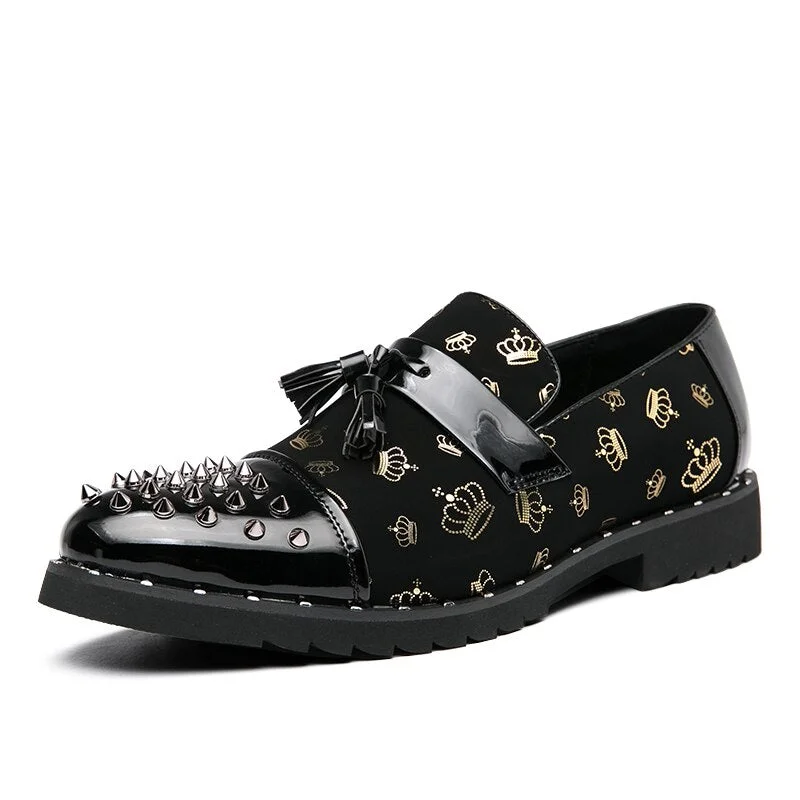YRZL Leather Shoes Mens Rivet Decoration Dress Shoes Casual Shoes Wedding Party Leather Shoes Slip on Loafers  Plus Size 38-48