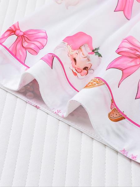 【christmas】Women's Christmas Pajama Set, Santa Cookie Print, Short Sleeve Button-up Top & Elastic Shorts, Casual All-season Sleepwear, Christmas Pyjamas, Loungewear