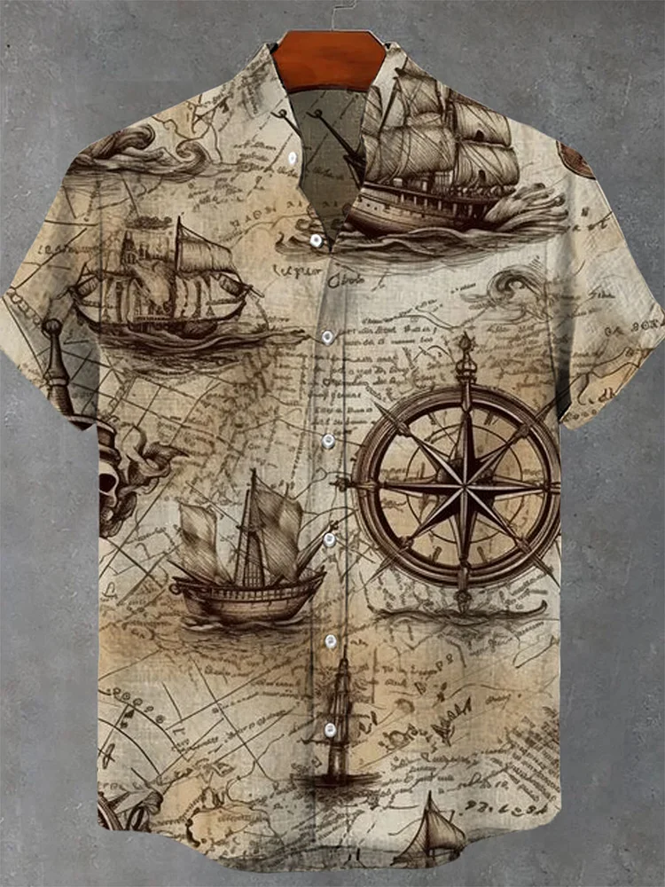 Vintage Sail Art Print Casual 100% Cotton Shirt