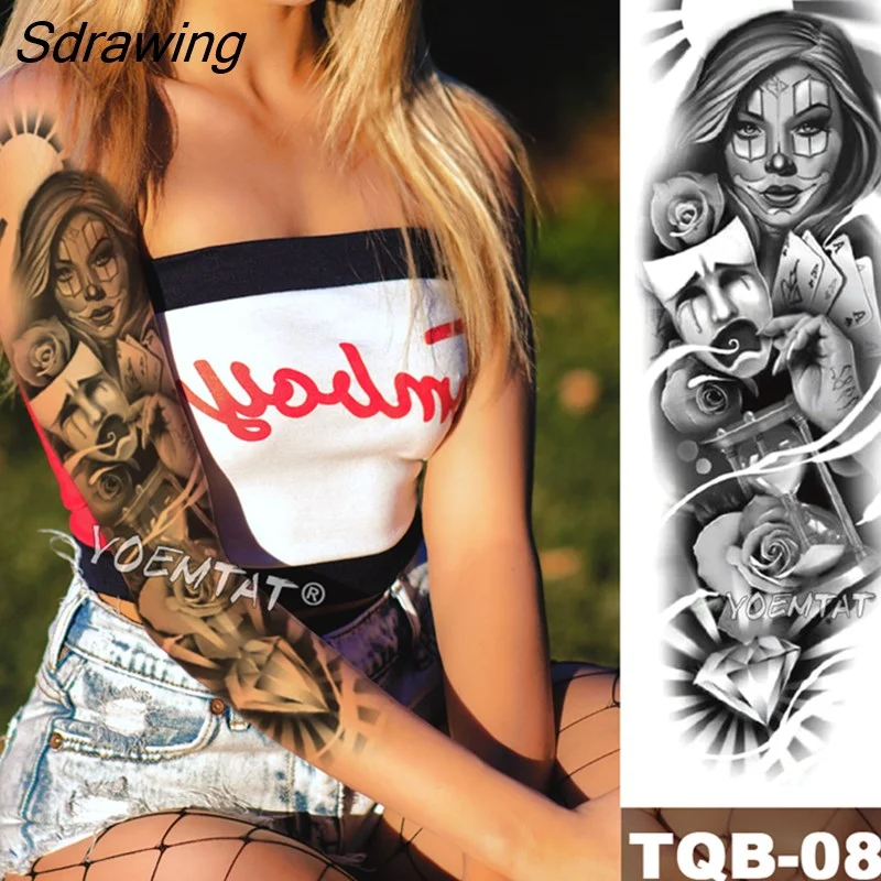 Sdrawing Arm Sleeve Tattoo Japanese Wave Waterproof Temporary Tattoo Sticker Lily Peacock Men Full Tiger Fox Tatoo Body Art Women