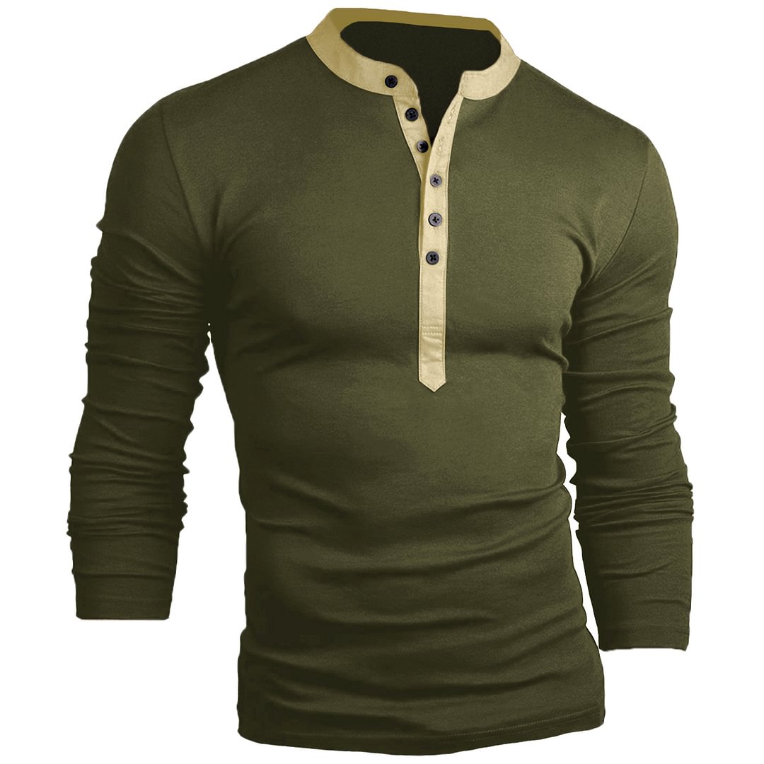 Men's Vintage Casual Fake Two Piece Henley T-Shirt-Compassnice®