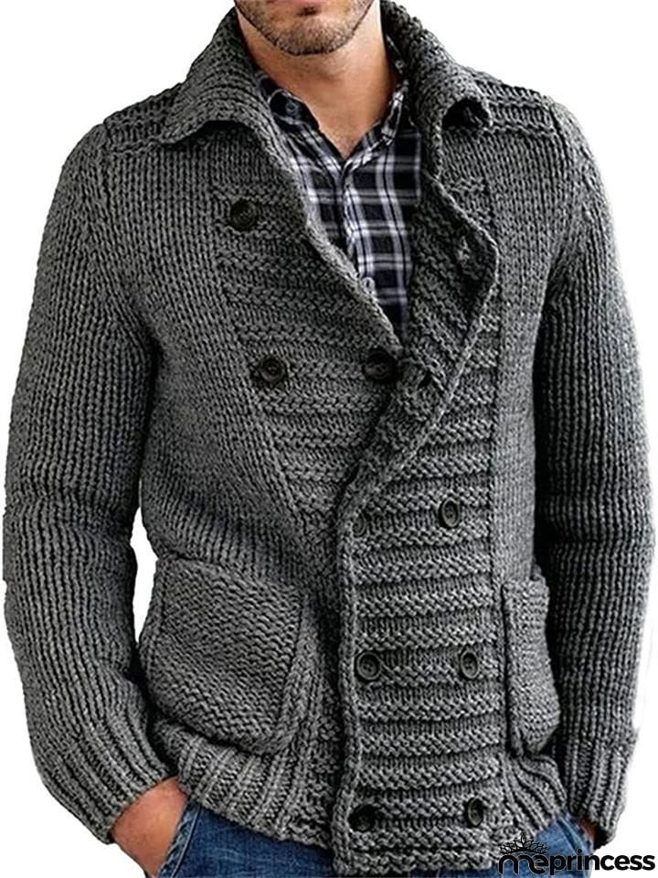 Men's Lapel Collar Cardigan Sweater