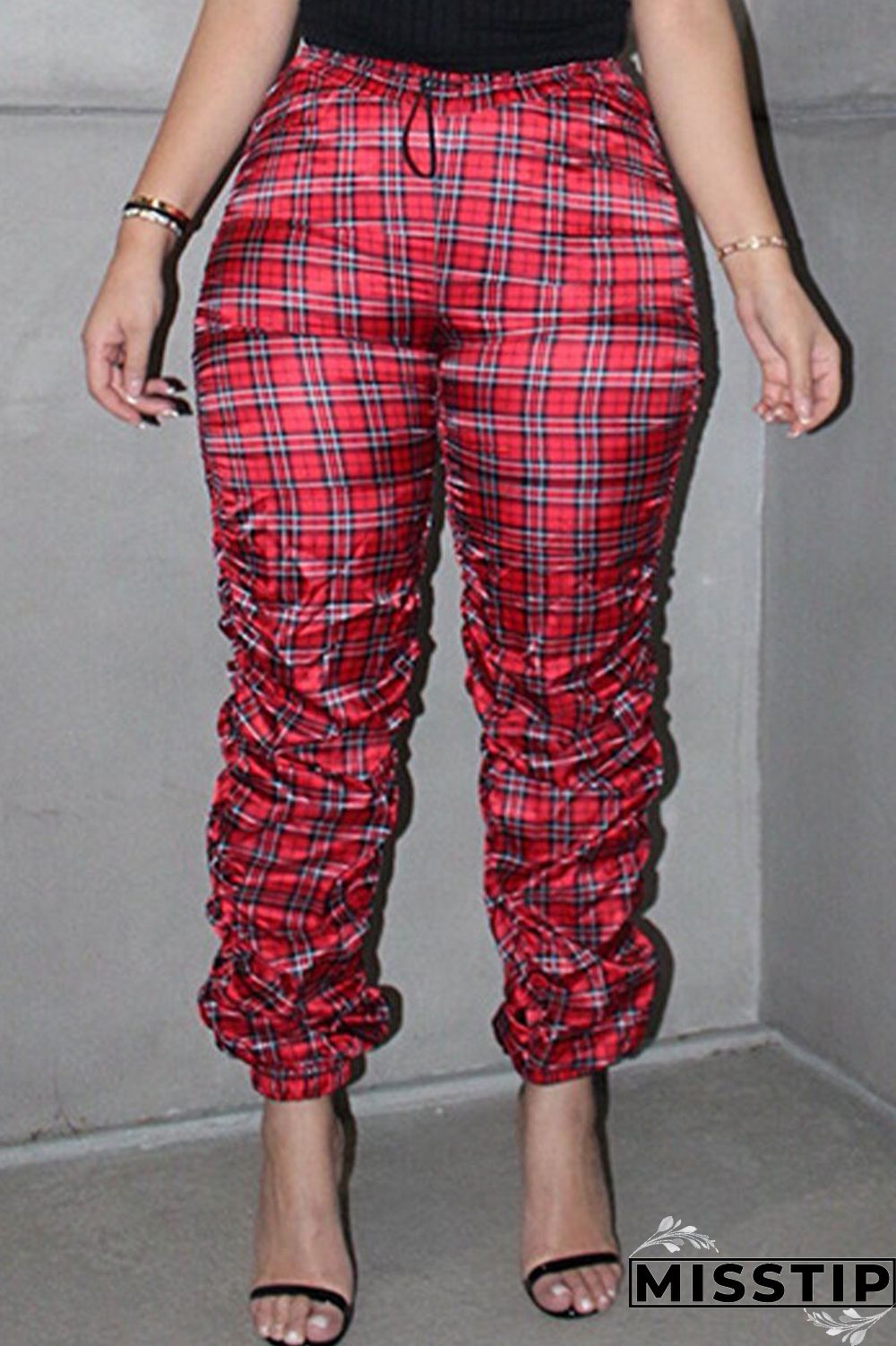 Grey Sexy Print Fold Loose High Waist Bottoms