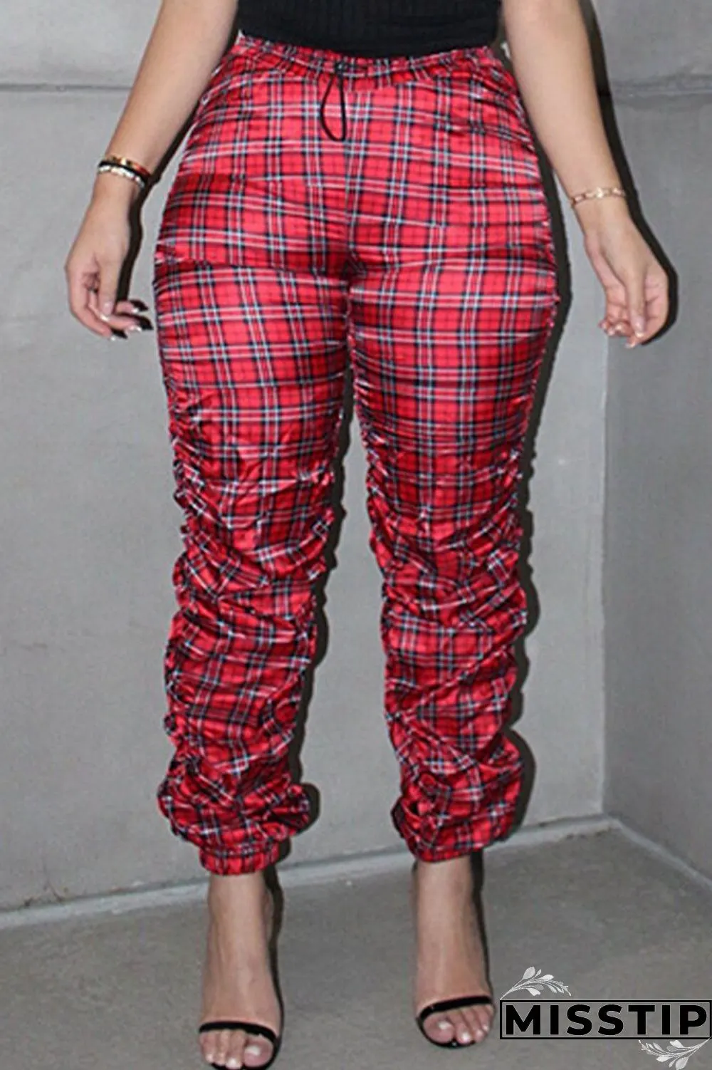 Grey Sexy Print Fold Loose High Waist Bottoms