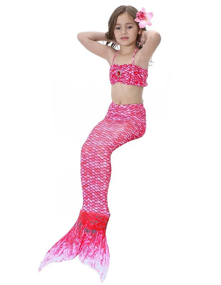 Girls Pink Mermaid Swimsuit Kid Halloween Costume-Mayoulove