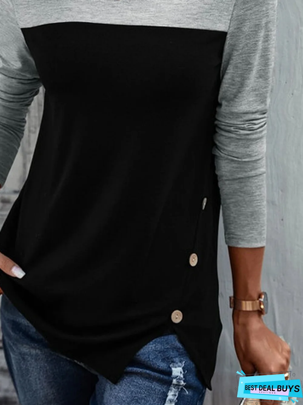 Plain Casual Color Block Jersey Crew Neck T-Shirt