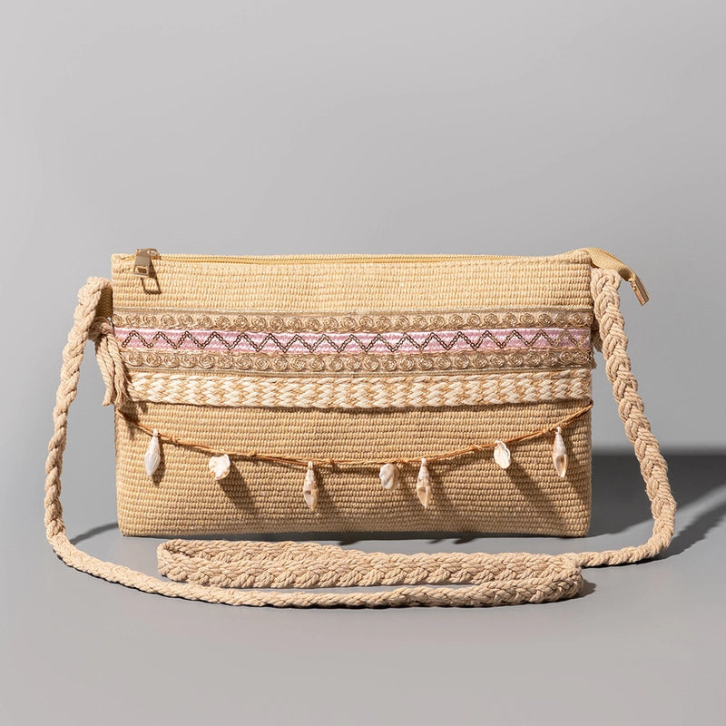 Women’s Small Polyester Stripe Elegant Streetwear Weave Sewing Thread Square Zipper Square Bag