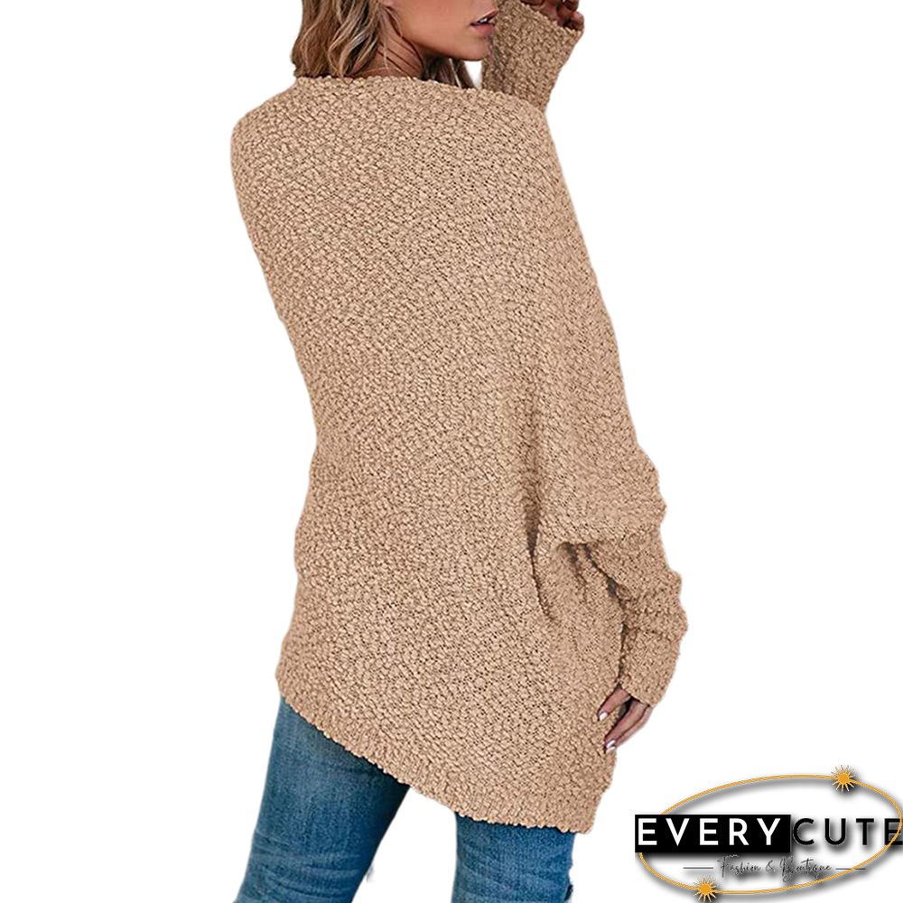Khaki Front Open Bat Sleeve Pocketed Cardigan
